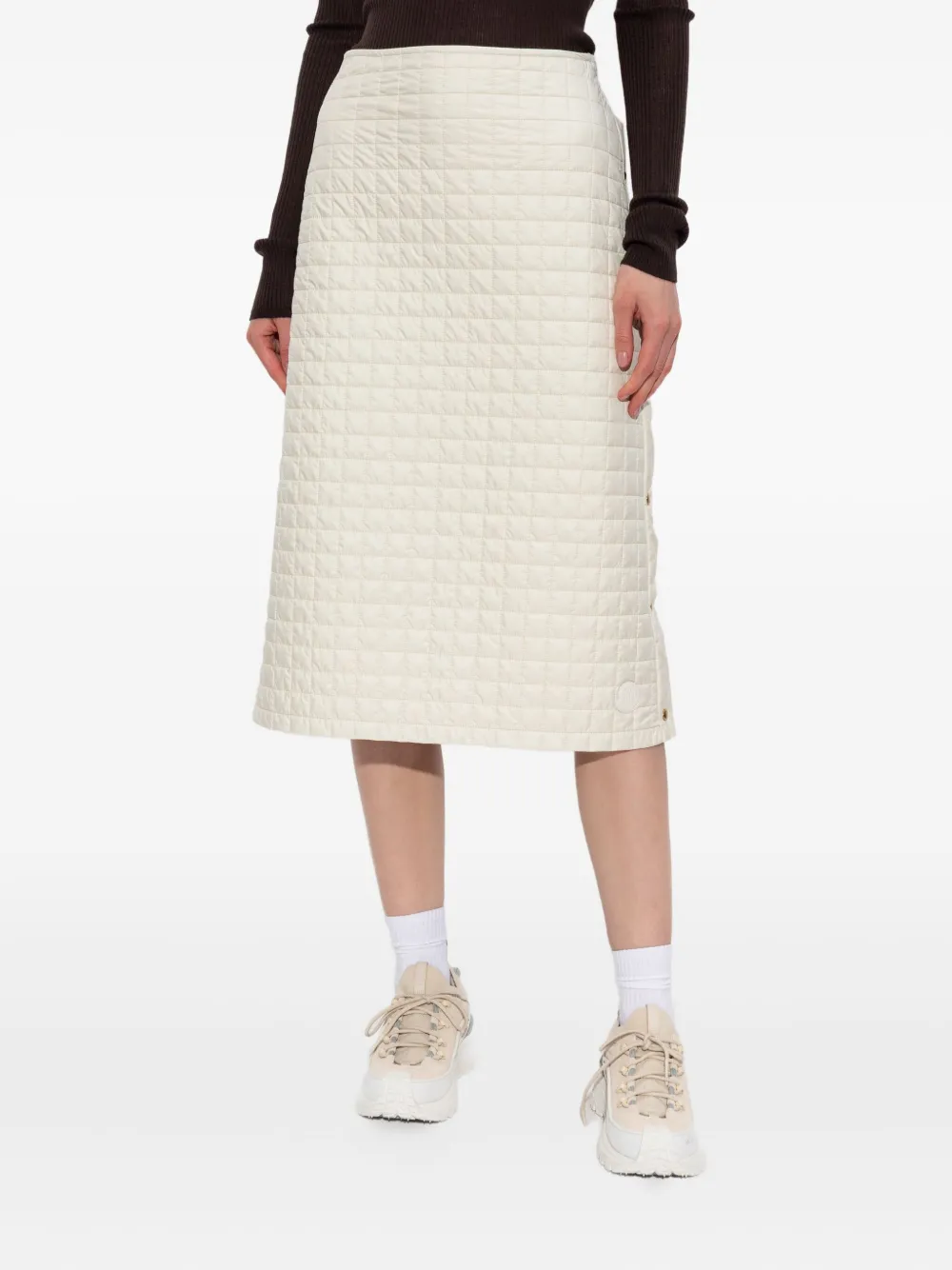 Moncler Gewatteerde midi-rok met knoopsluiting Beige