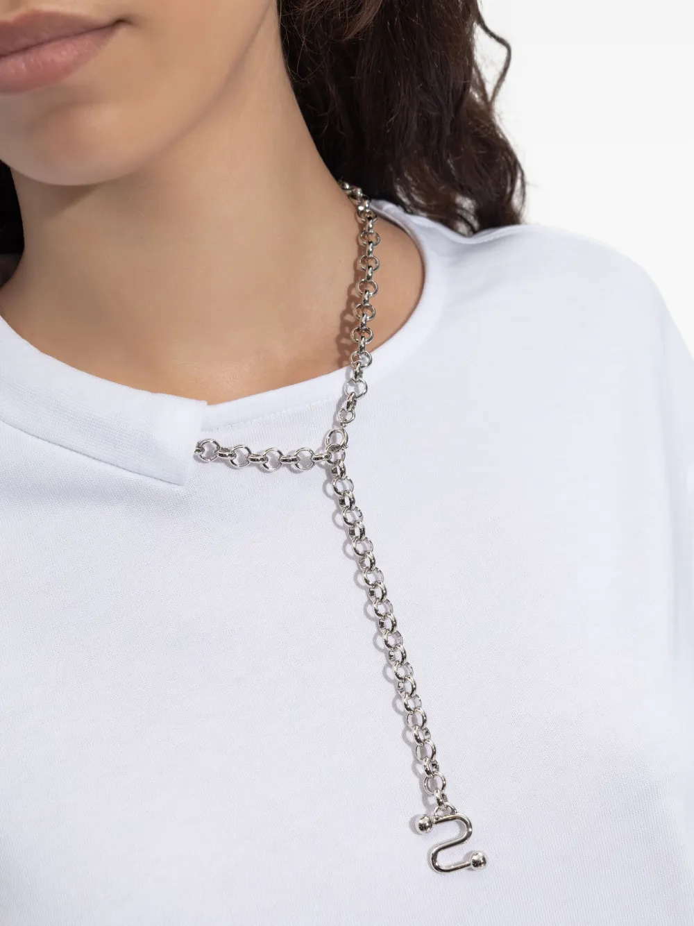 Sportmax Katoenen T-shirt verfraaid met ketting Wit