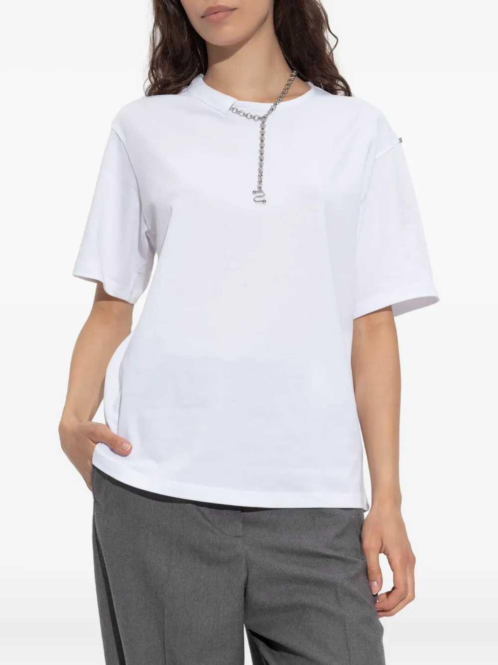 Sportmax Katoenen T-shirt verfraaid met ketting Wit