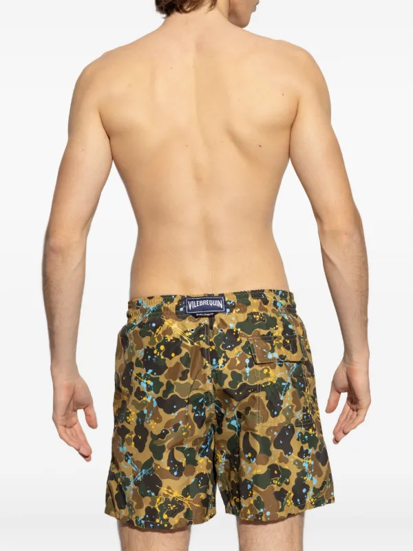 Palm Angels x Vilebrequin paint-splatter Print Swim Shorts | Brown