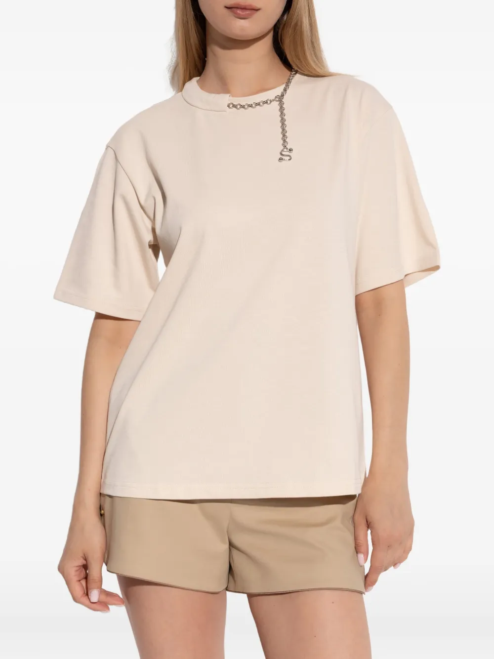 Sportmax T-shirt verfraaid met ketting Beige