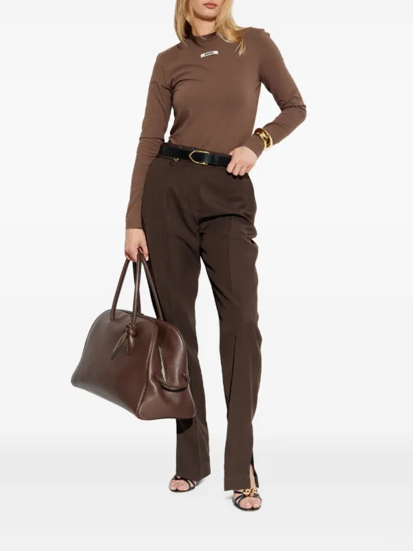 Jacquemus logo-tag long-sleeve T-shirt | Brown | FARFETCH