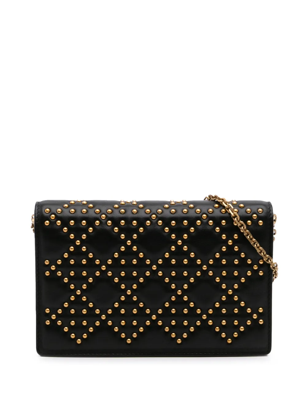 Christian Dior Pre-Owned 2017 Studded Calfskin Cannage Lady Dior Wallet on Chain crossbody bag | Black | Image 1