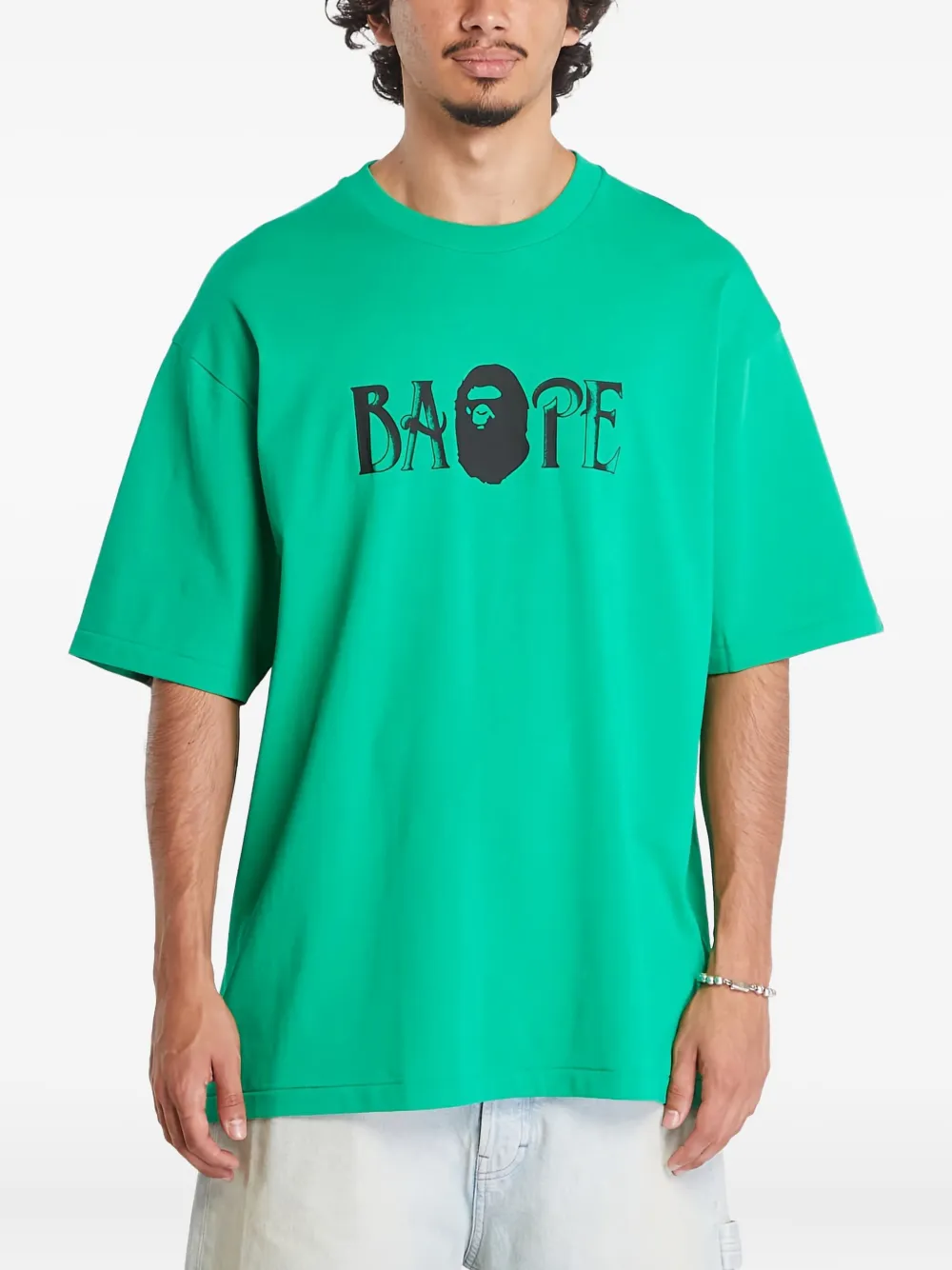 A BATHING APE screen-print logo T-shirt Groen