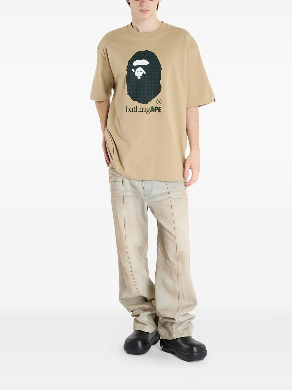 A BATHING APE graphic-print T-shirt Beige