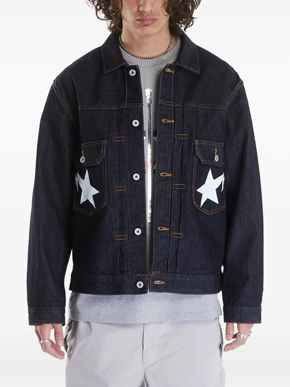 A BATHING APE Sta printed denim jacket Blauw