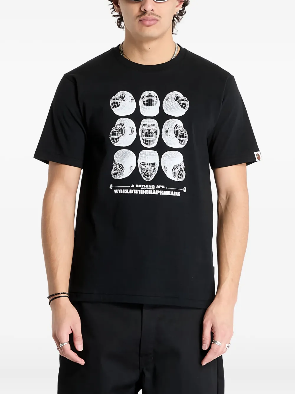 A BATHING APE Polygon Ape Head-print T-shirt Zwart