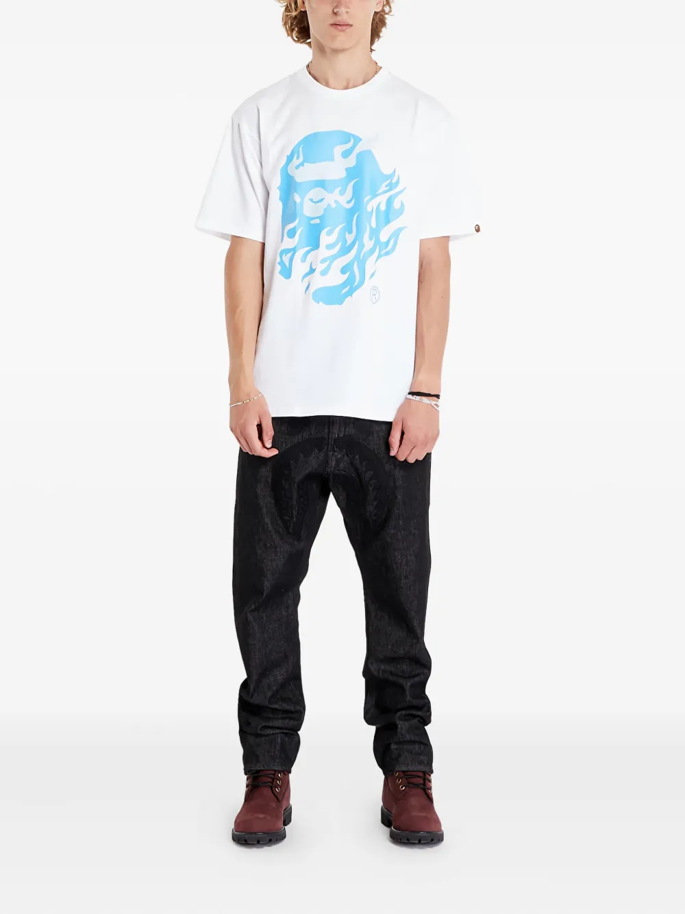 A BATHING APE T-shirt met vlammenprint Wit
