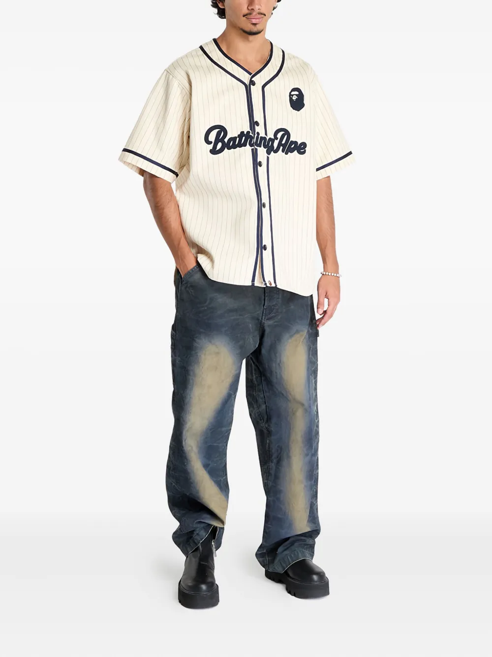 A BATHING APE® pinstripe baseball shirt | Image 2