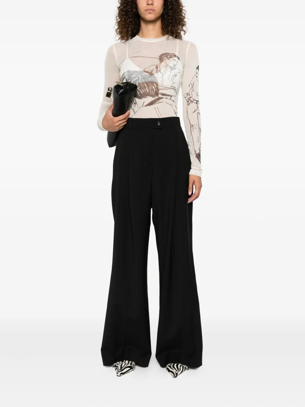 Sportmax Plooibroek met wijde pijpen Zwart