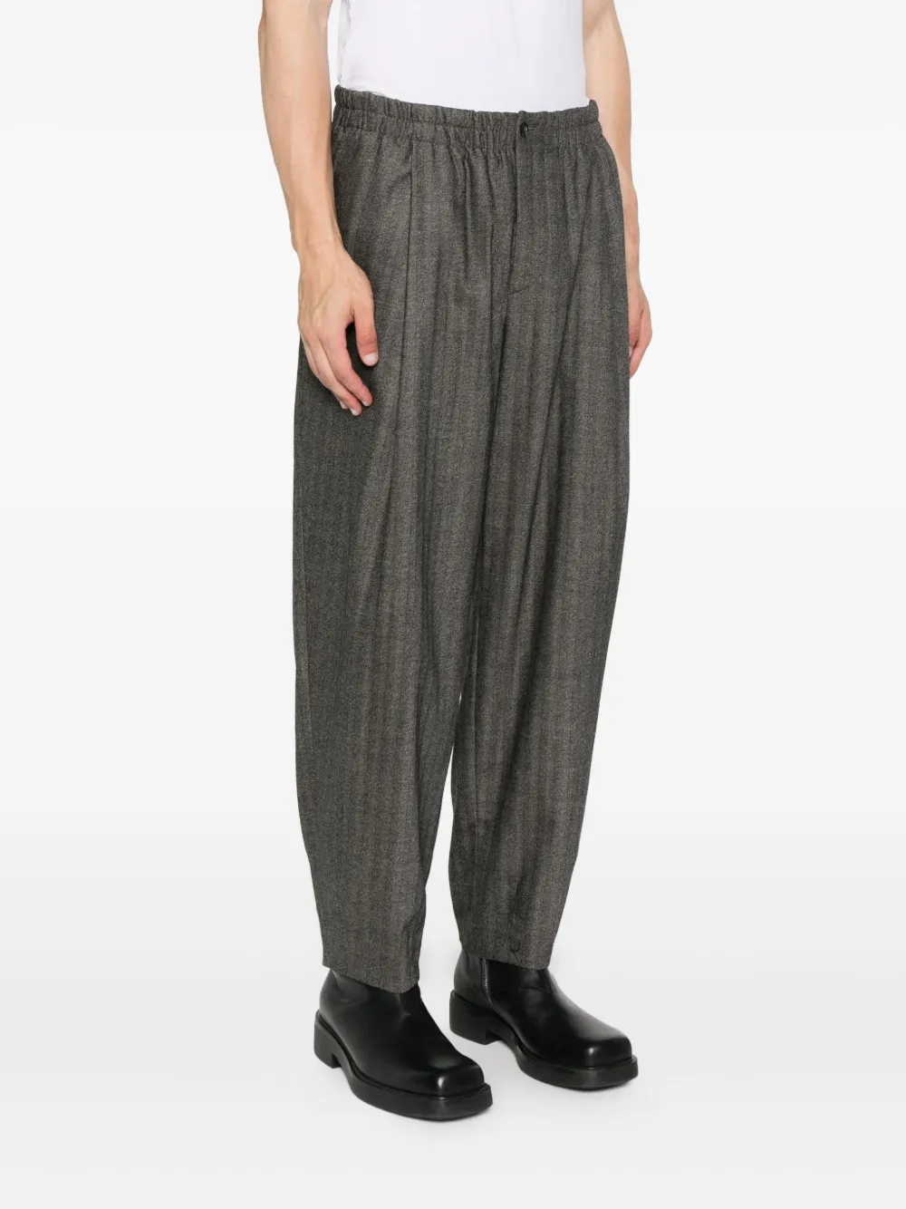 Giorgio Armani Broek met elastische taille en visgraat patroon Zwart