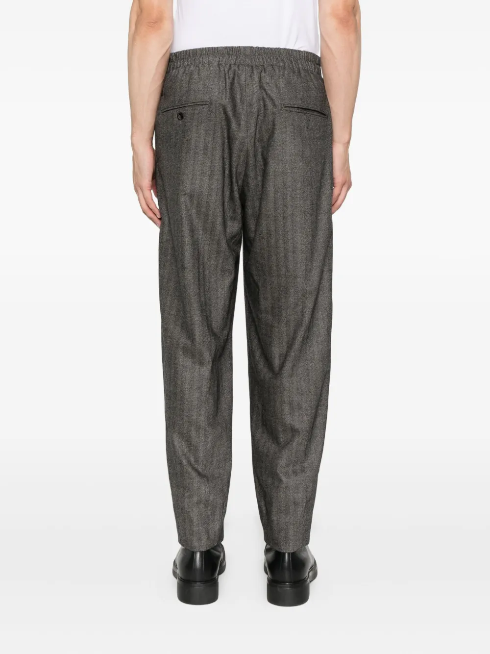 Giorgio Armani Broek met elastische taille en visgraat patroon Zwart