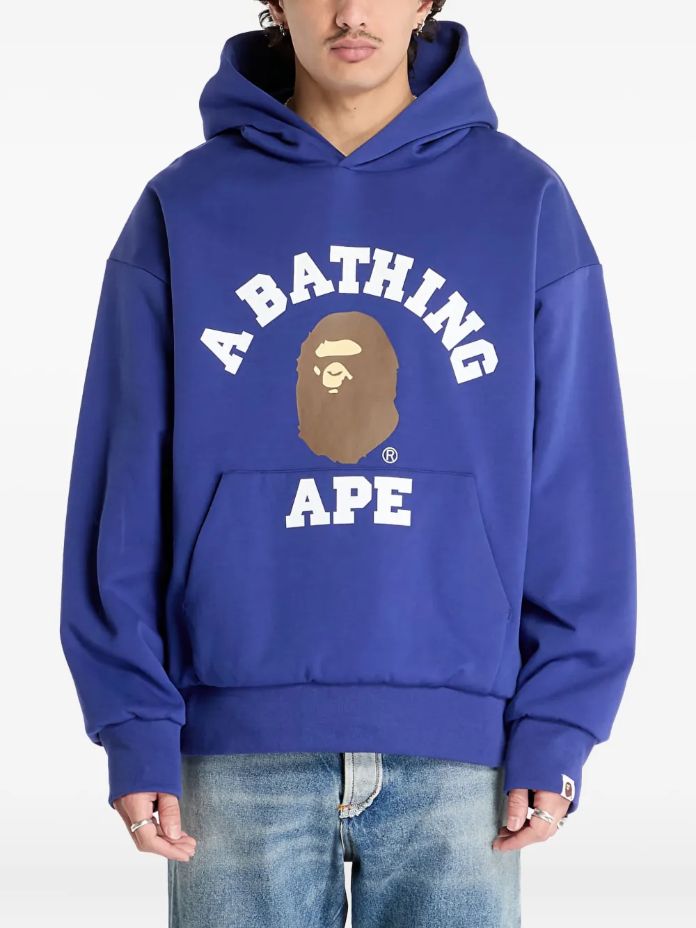 A BATHING APE logo-print hoodie Blauw