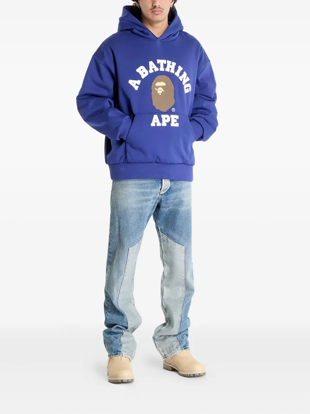 A BATHING APE Hoodie met logoprint Blauw