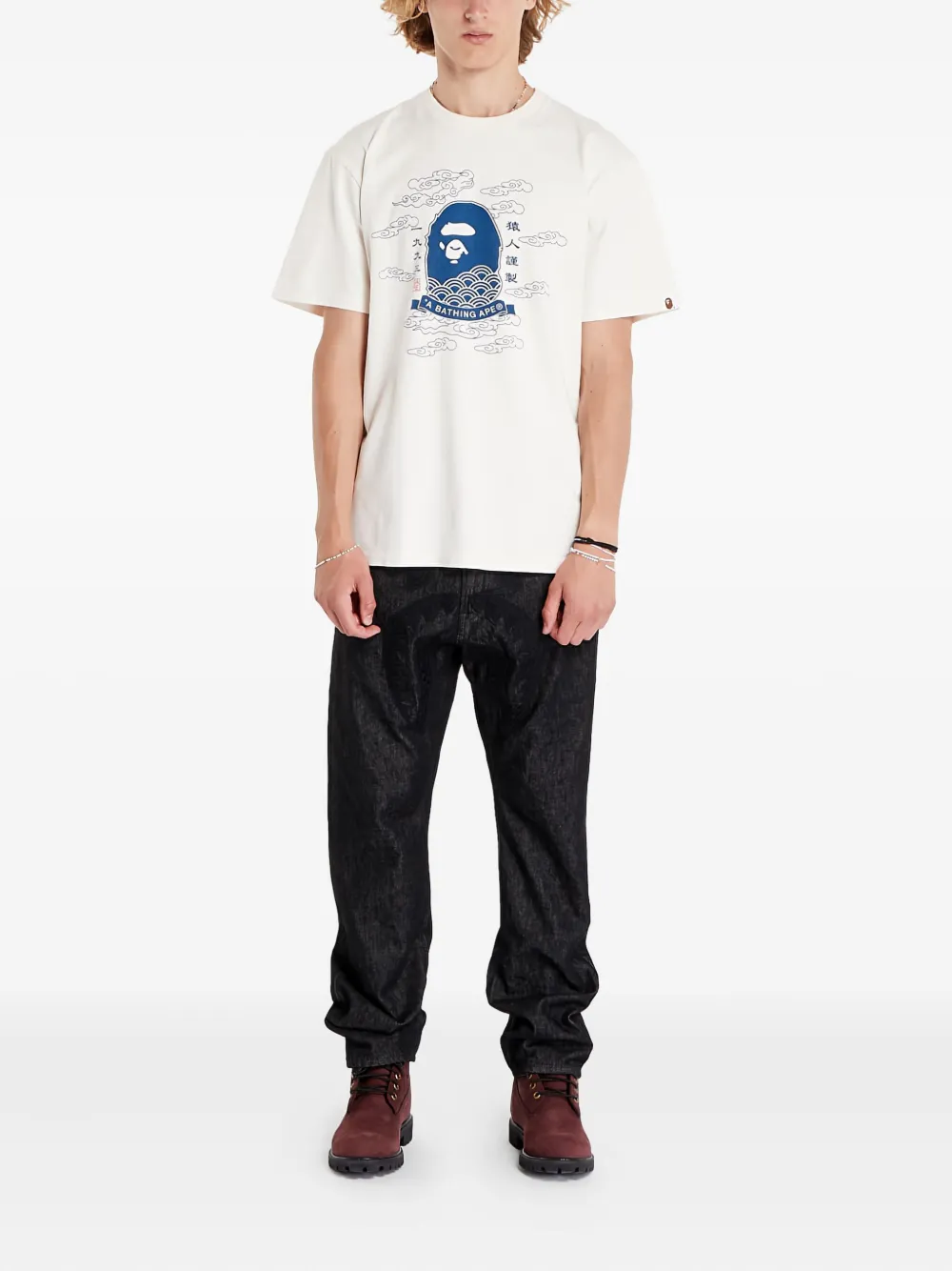 A BATHING APE head Japan print T-shirt Wit