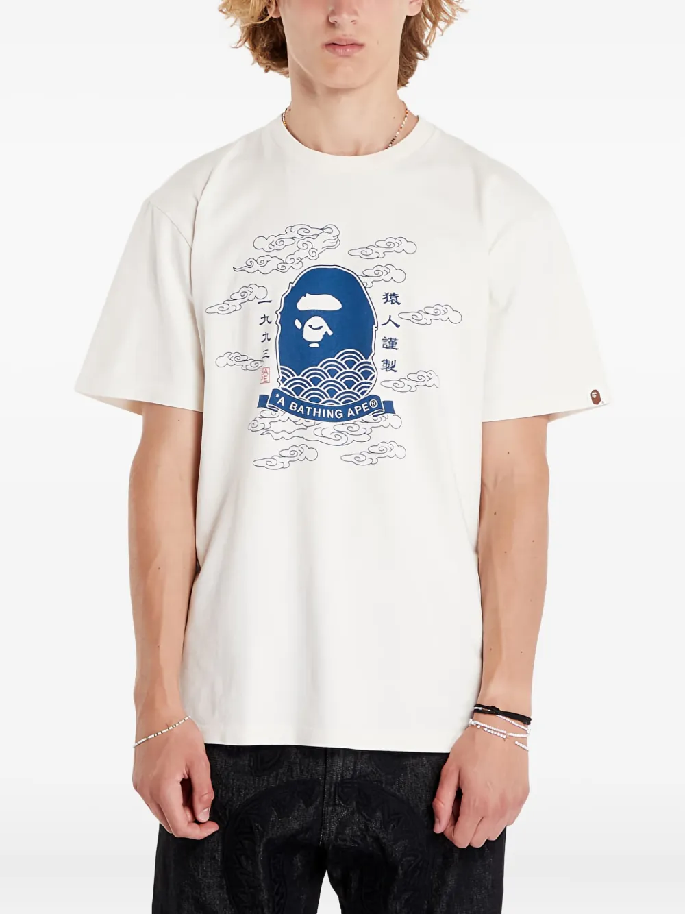 A BATHING APE head Japan print T-shirt Wit