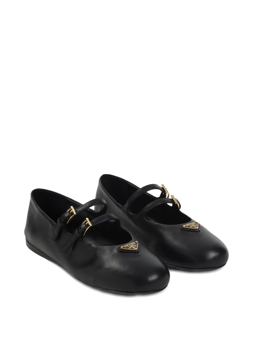 Prada Leren ballerina's met dubbele gesp Zwart