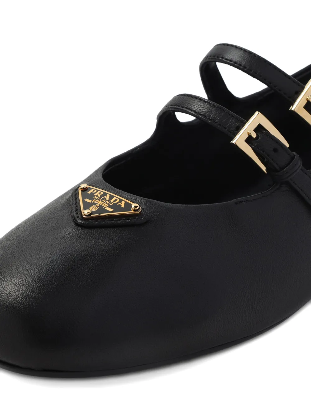 Prada Leren ballerina's met dubbele gesp Zwart