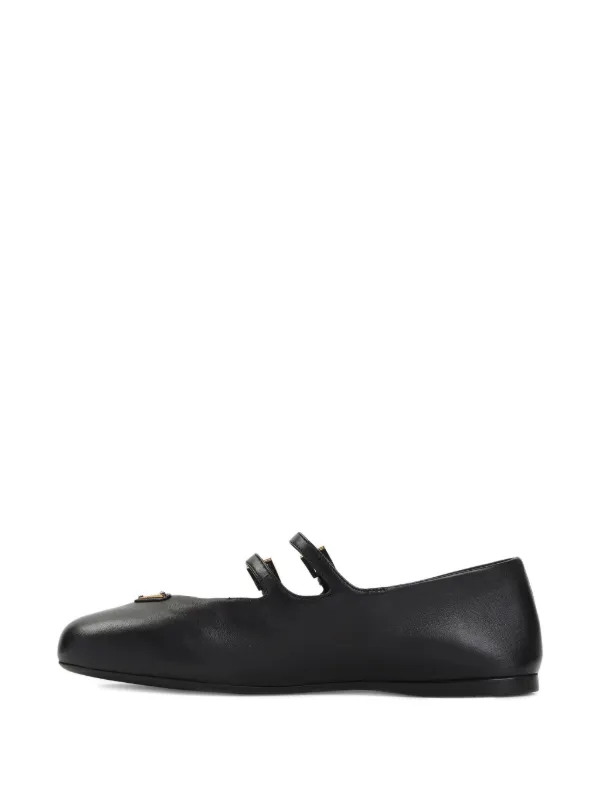 Prada double-buckle Leather Ballet Flats | Black | FARFETCH PT