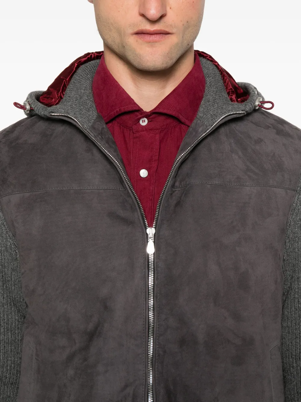 Brunello Cucinelli Suède bomberjack met rits Grijs
