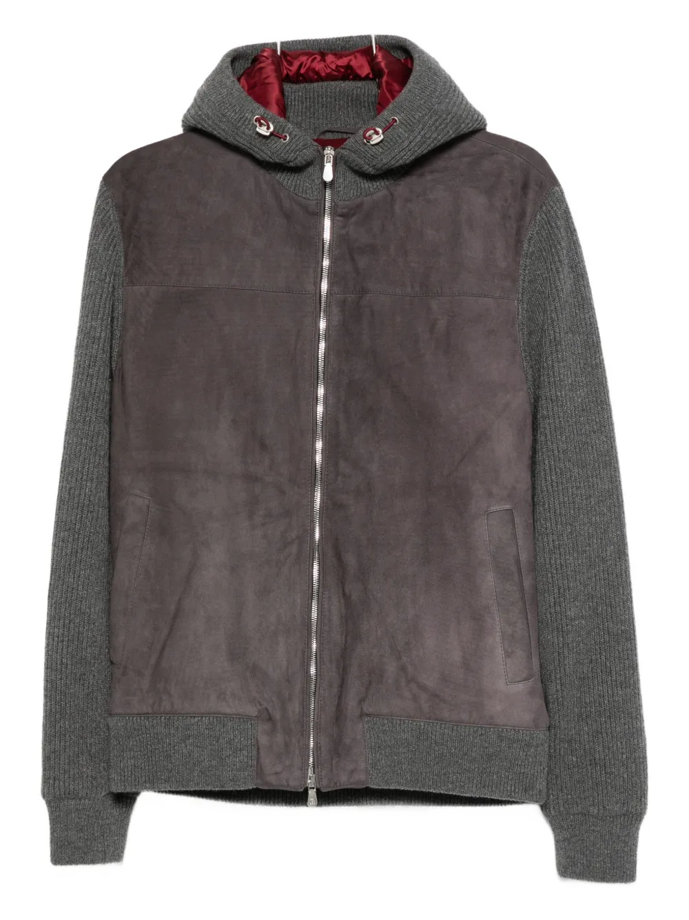 Brunello Cucinelli Suède bomberjack met rits Grijs