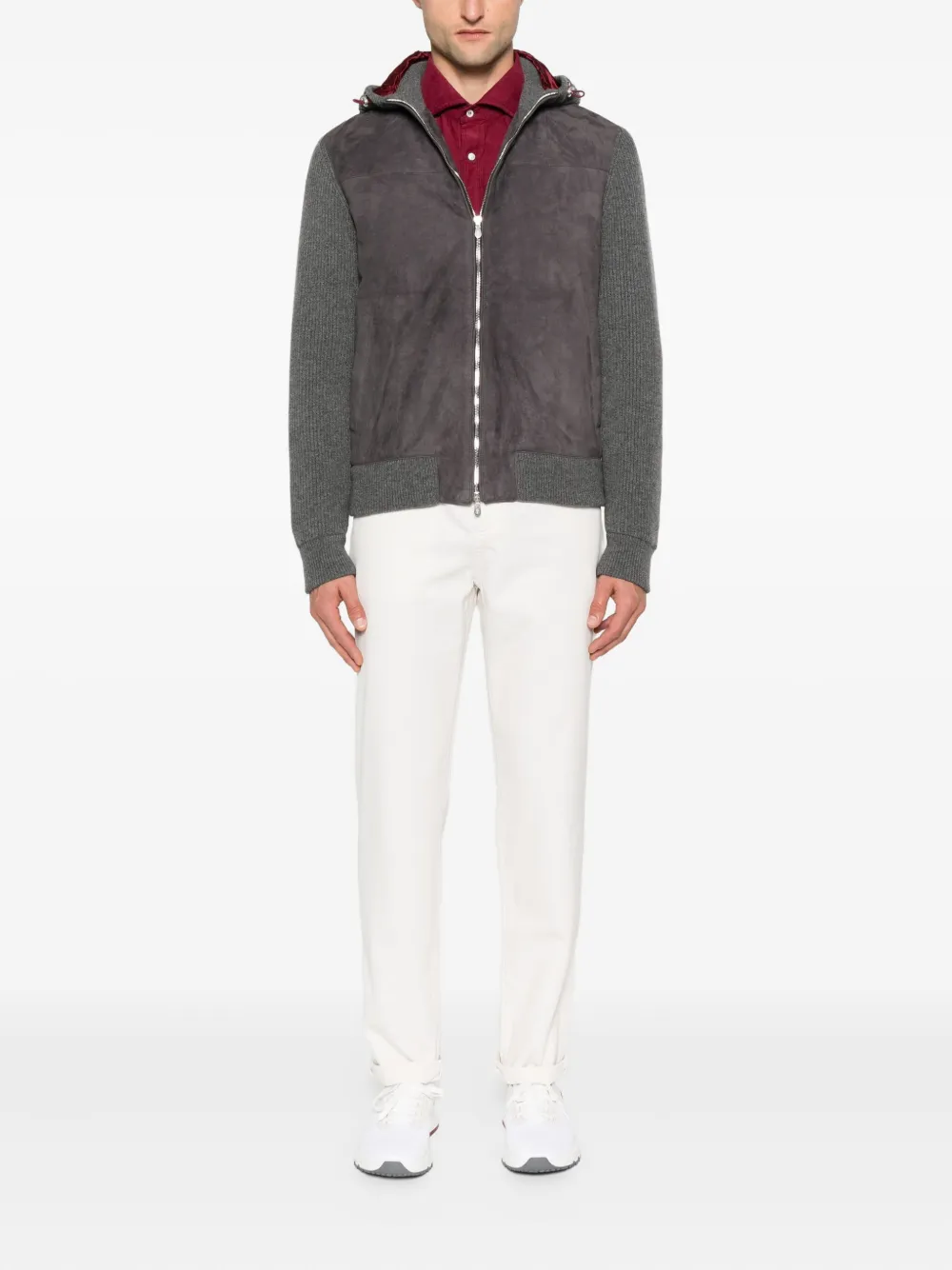 Brunello Cucinelli Suède bomberjack met rits Grijs