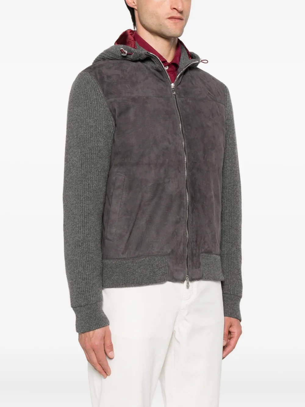 Brunello Cucinelli Suède bomberjack met rits Grijs