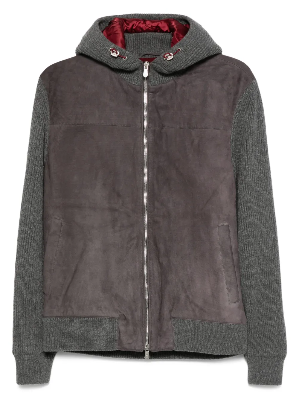 Brunello Cucinelli Suède bomberjack met rits Grijs