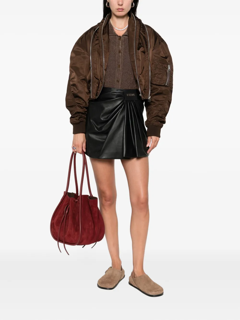 LOEWE Gedrapeerde leren rok Zwart