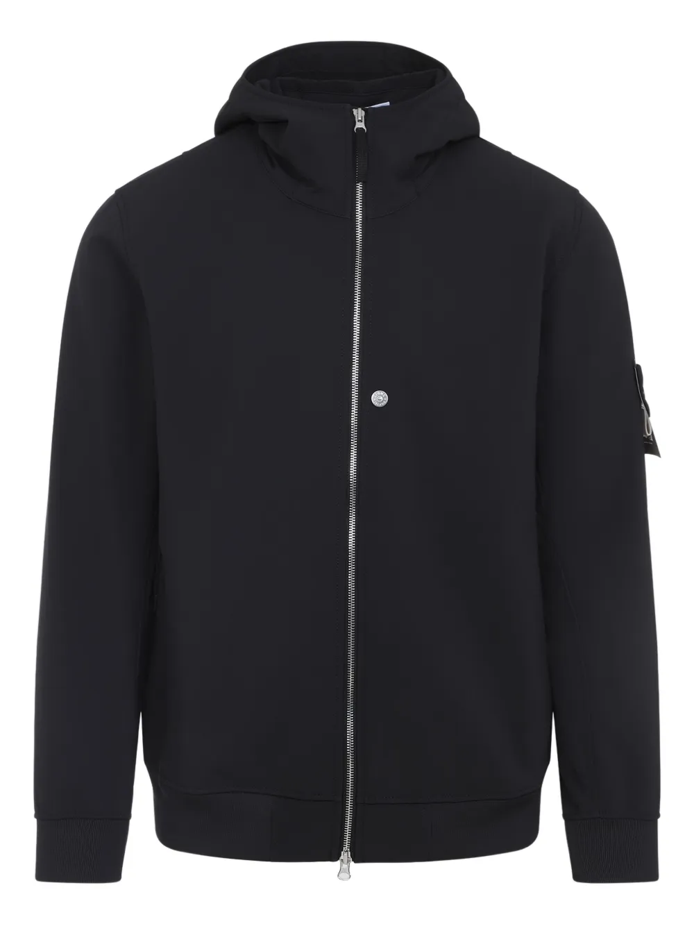 Stone Island compass-appliqué hooded zip-front jacket Zwart