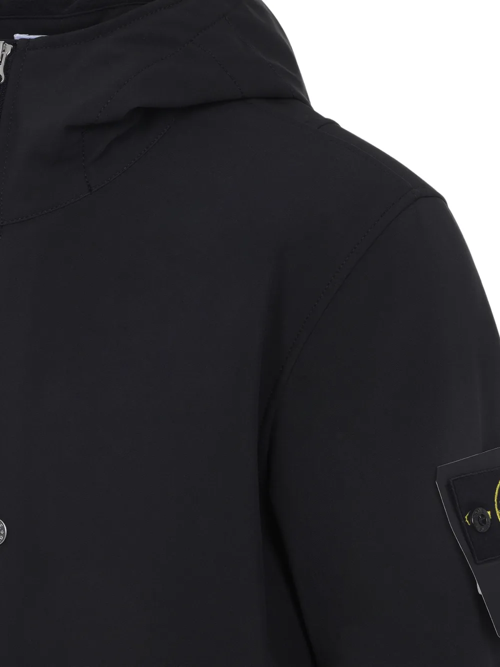 Stone Island compass-appliqué hooded zip-front jacket Zwart