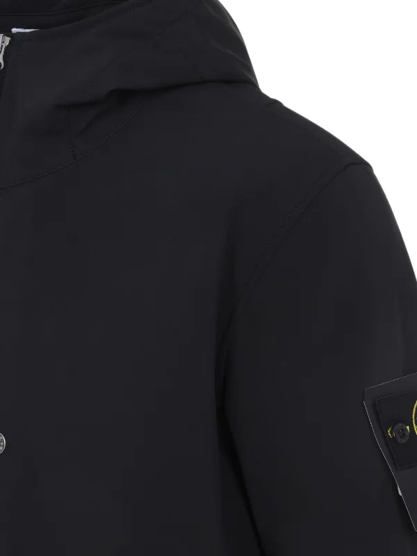Stone Island compass-appliqué Hooded zip-front Jacket | Black