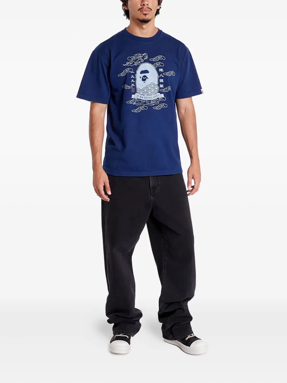 A BATHING APE head Japan graphic T-shirt Blauw