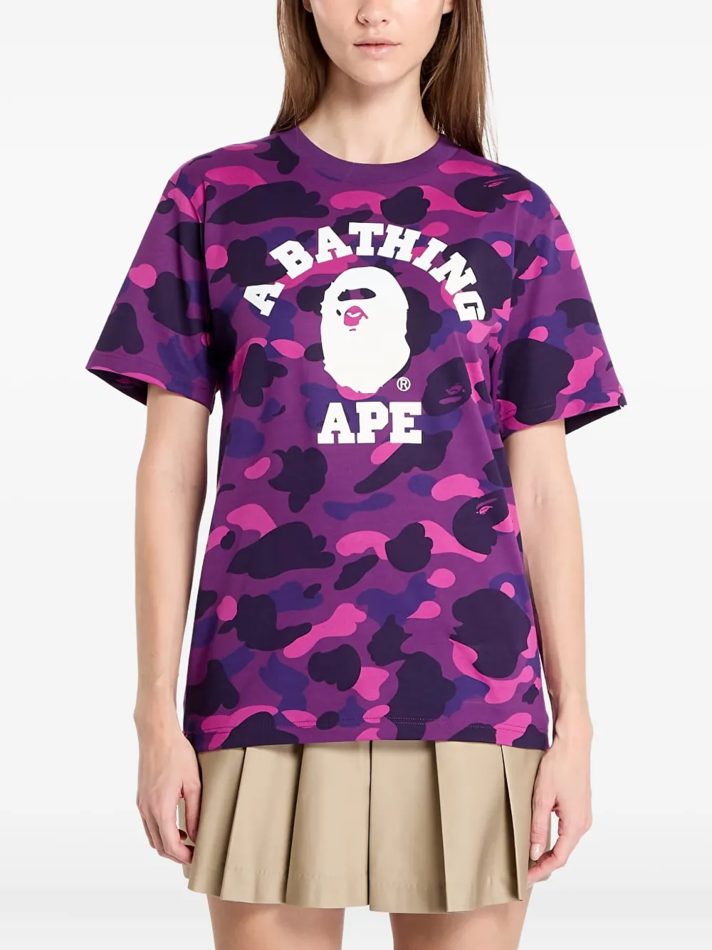 A BATHING APE Colour Camo College katoenen T-shirt Paars