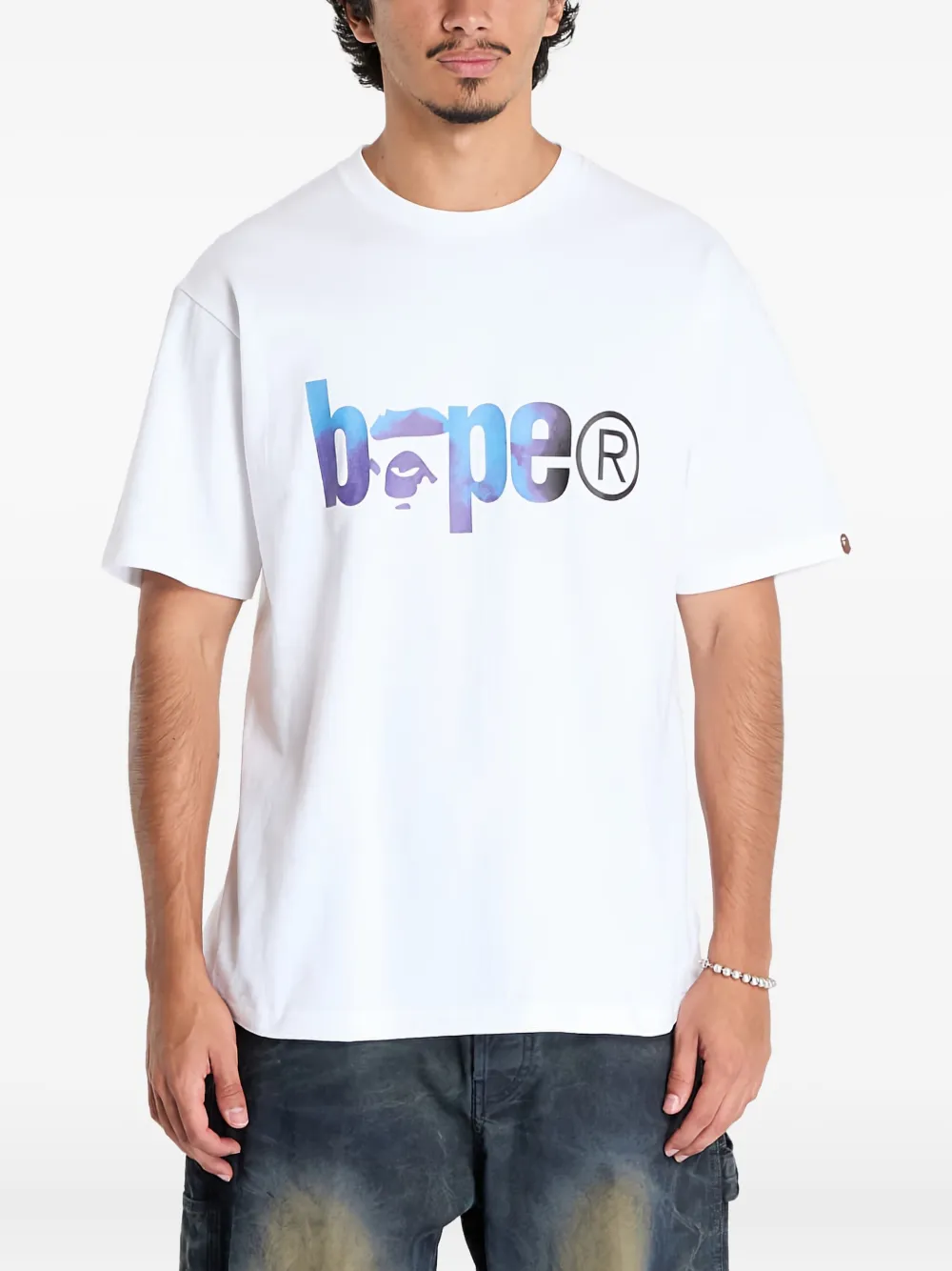 A BATHING APE Katoenen T-shirt met tie-dye print en logo Wit