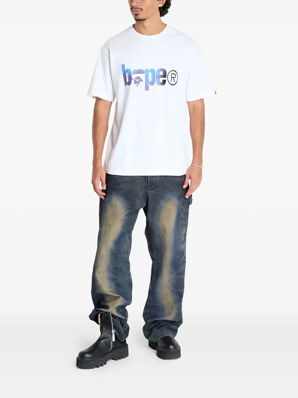 A BATHING APE Katoenen T-shirt met tie-dye print en logo Wit
