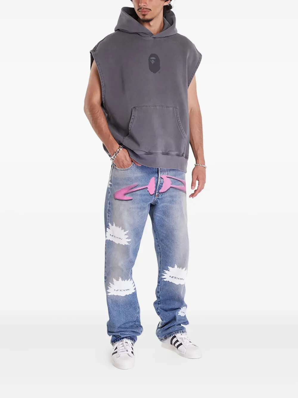 A BATHING APE Mouwloze sweater met capuchon Grijs