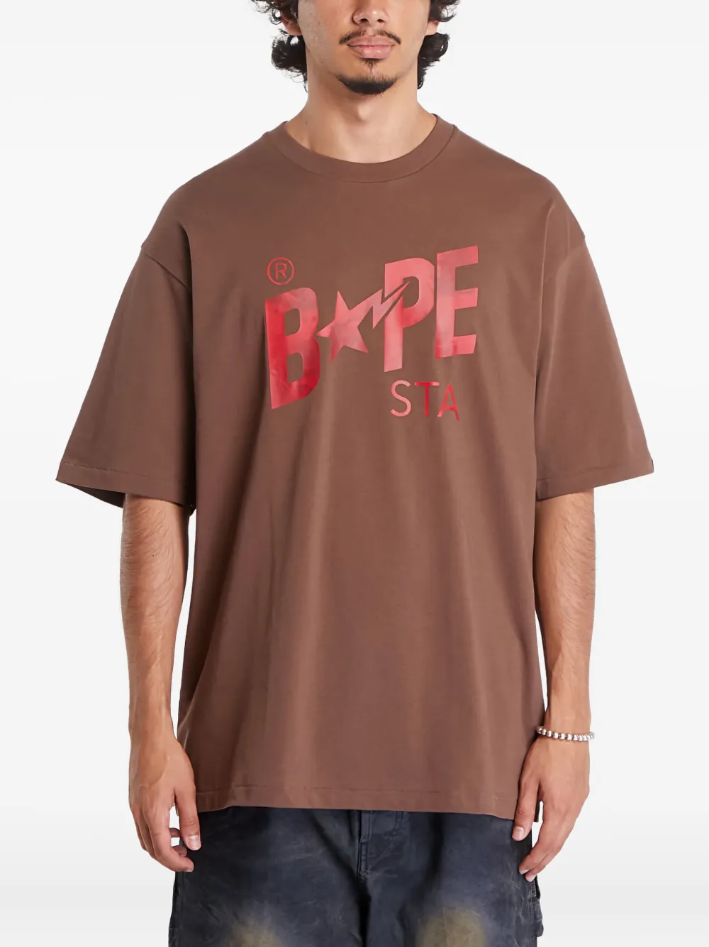 A BATHING APE Floral Solid Camo Bape Sta katoenen T-shirt met logo Bruin