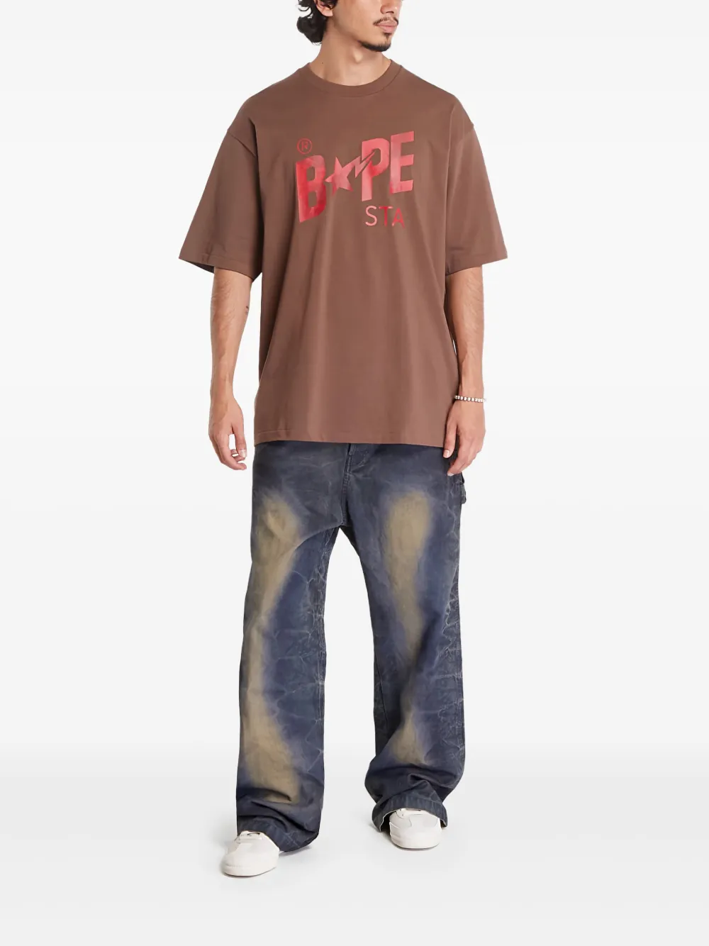 A BATHING APE Floral Solid Camo Bape Sta katoenen T-shirt met logo Bruin