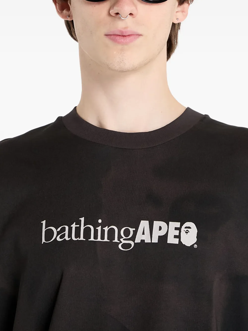 A BATHING APE T-shirt met tie-dye logoprint en lange mouwen Zwart