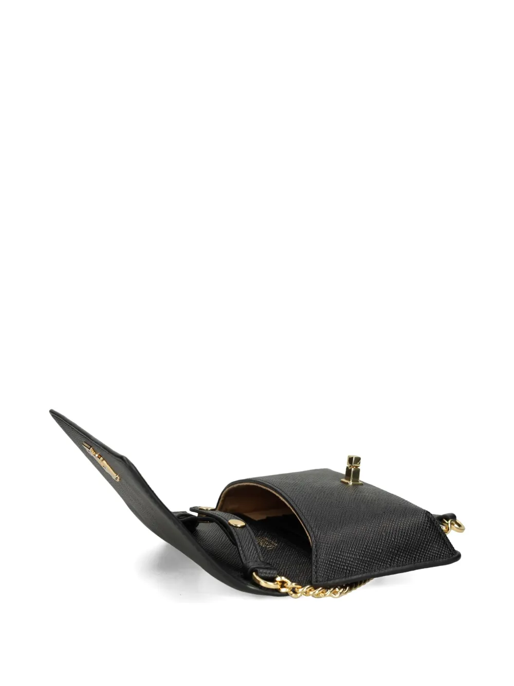 Lauren Ralph Lauren Leren crossbodytas met kettinghengsel Zwart