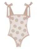 Simkhai polka-dot tie-detail swimsuit - Neutrals
