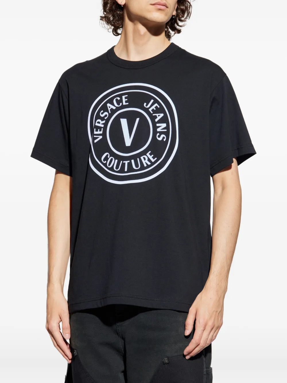 Versace Jeans Couture circular logo T-shirt Zwart