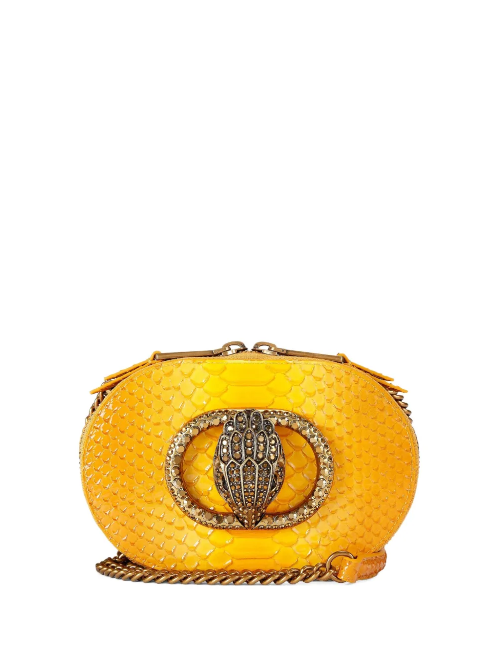 Kurt Geiger London small Chelsea crystal-embellished snake-effect crossbody bag Geel