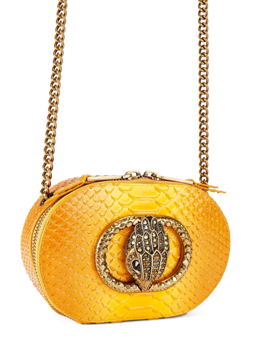 Kurt Geiger London small Chelsea crystal-embellished snake-effect crossbody bag Geel