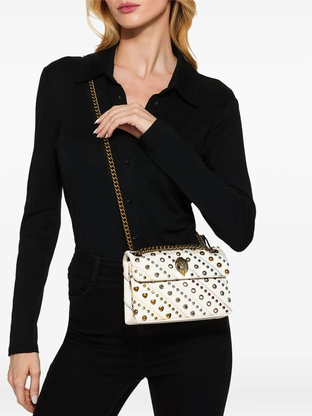 Kurt Geiger London mini Kensington crystal-embellished crossbody bag Wit