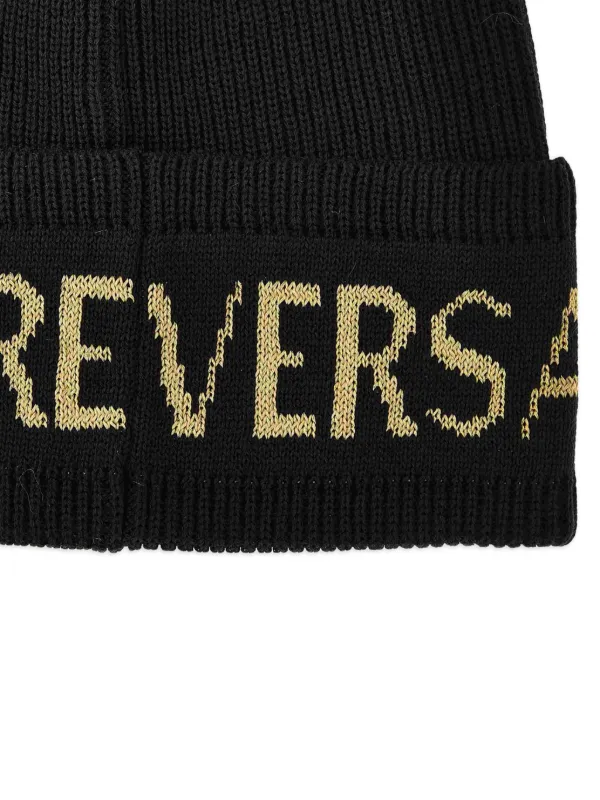 Versace Jeans Couture Men\'s Black Ribbed Knit Logo Patch Beanie Versace Logo Patch Knitted Beanie In Black - 13% Off  main image 4