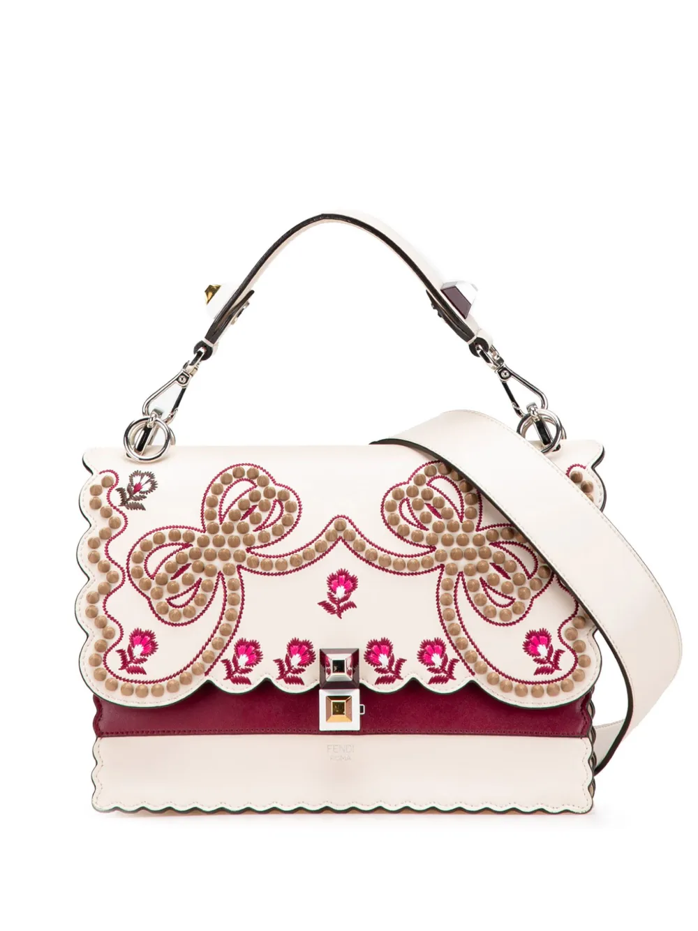 Fendi Pre-Owned 2010-2025 Medium Vitello Liberty Lucido Flowers and Bows Scalloped Studded Kan I satchel | Brown | Image 1