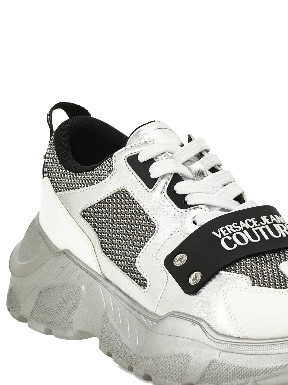 Versace Jeans Couture Metallic-panel Mesh Trainers In White