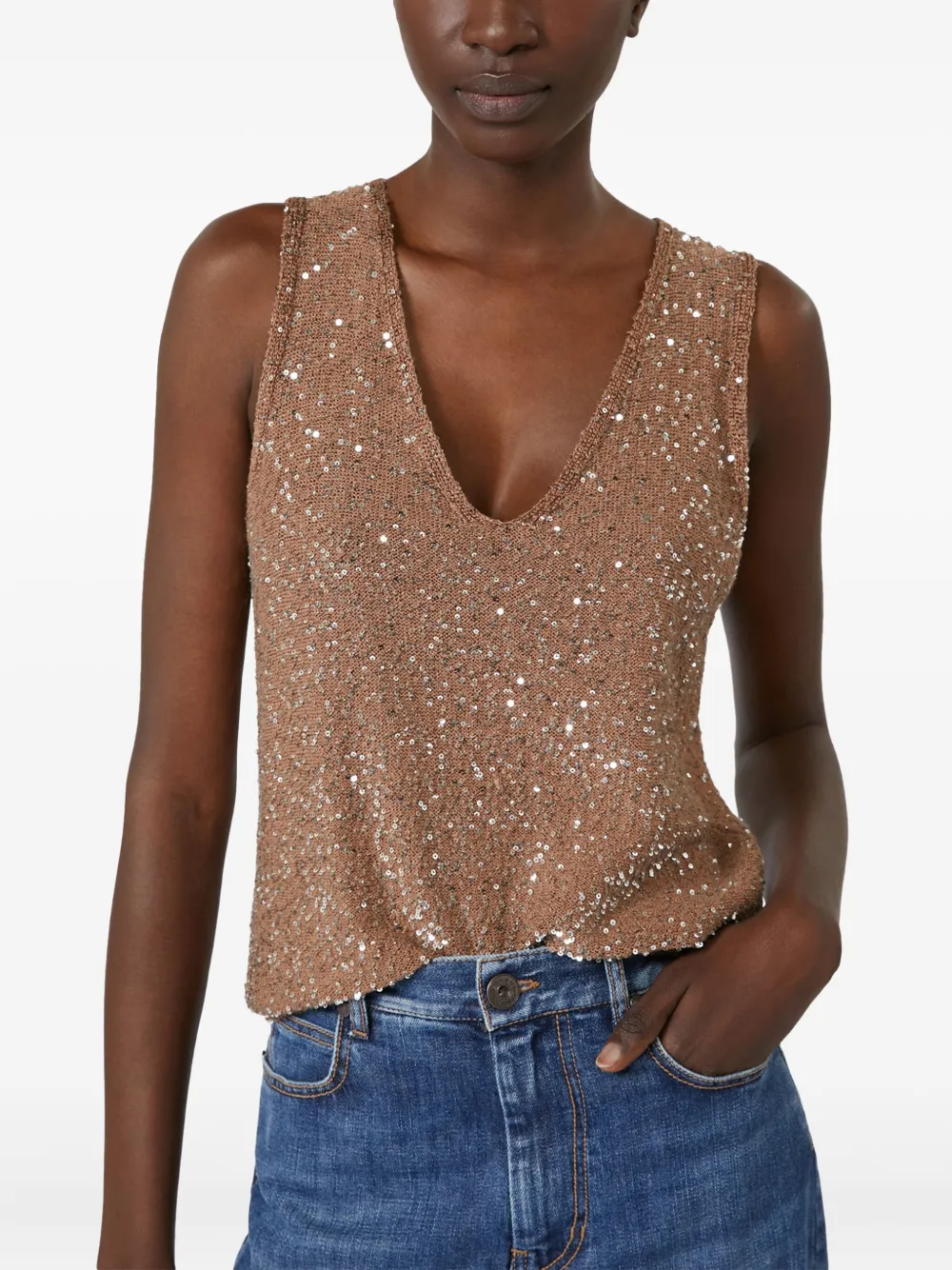 Weekend Max Mara Top met V-hals en verfraaid met pailletten Bruin
